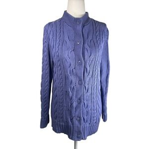 L.L.Bean Women's M‎ Petite Lavender 100% Cotton Cable Knit Button Front Cardigan